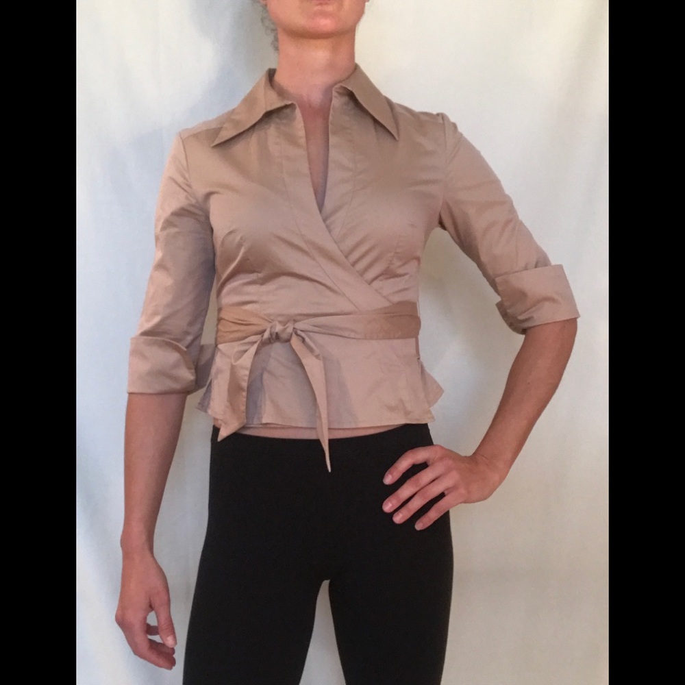Express Tan wrap collared shirt